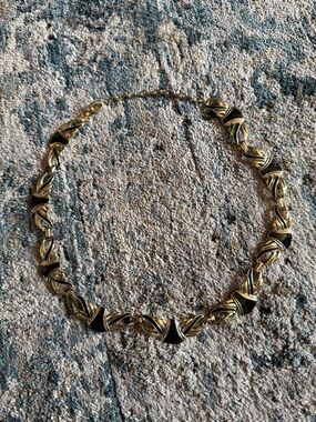 Vintage Collar Necklace Black Enamel Gold Tone Link MCM
